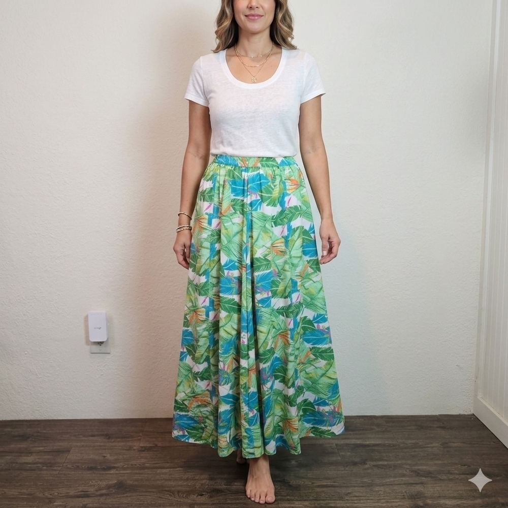 Rachel Zoe Printed Maxi Skirt palm print pull on size Large